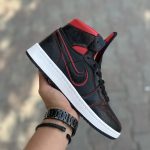 کفش کتانی نایک ایر جردن 1 ساقدار Nike Air Jordan 1 High مشکی قرمز پوست ماری | سایز ۴۰ تا ۴۴
